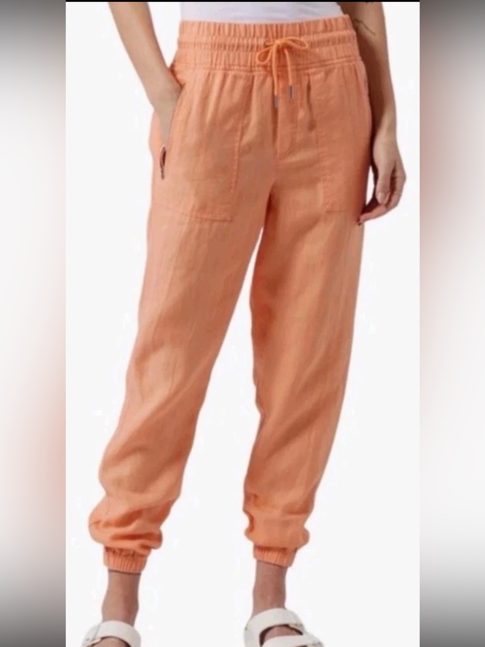 Athleta Cabo 100% Linen Peach Elastic Drawstring Jogger Pants Sz 8  NEW Coastal